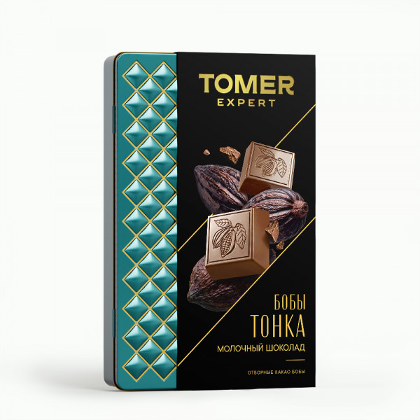 №1 Фабрика Томер металлический бокс Молочный шоколад БОБЫ ТОНКА , 90г в Людинове
