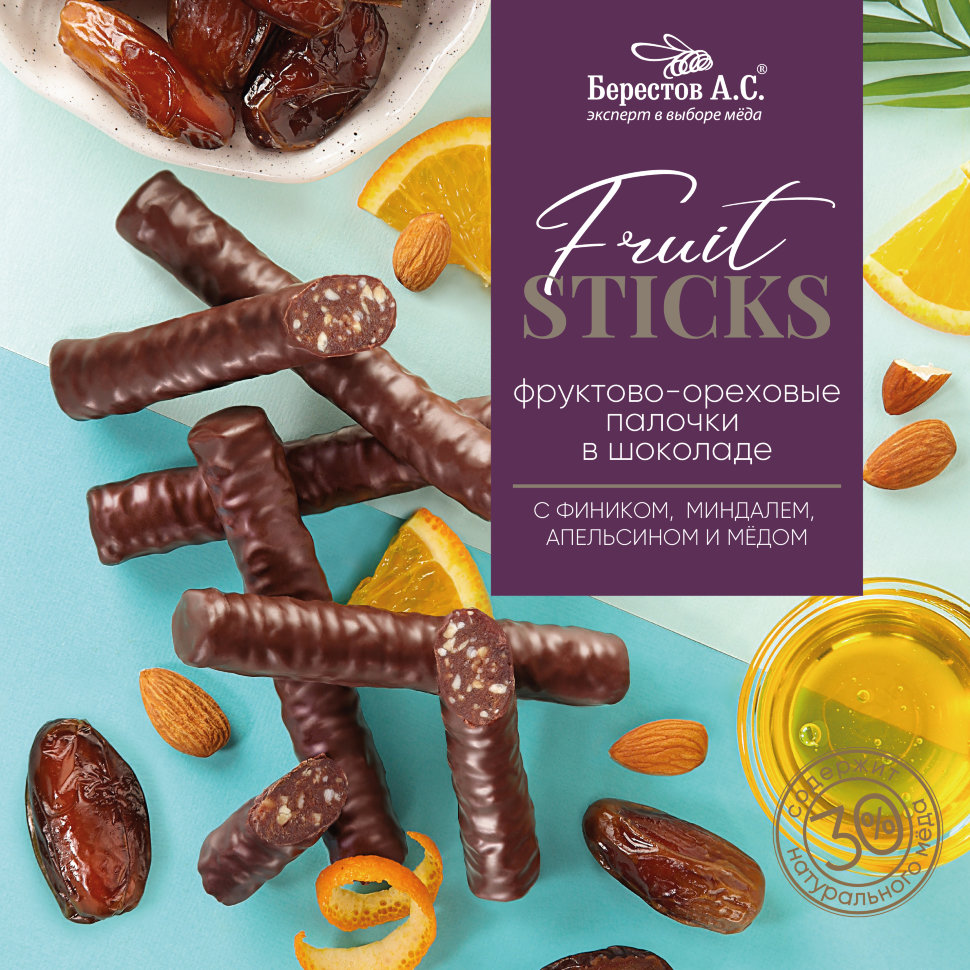  Берестов Fruit Stiсks с фиником, миндалём, апельсином и мёдом, 175г   в Людинове