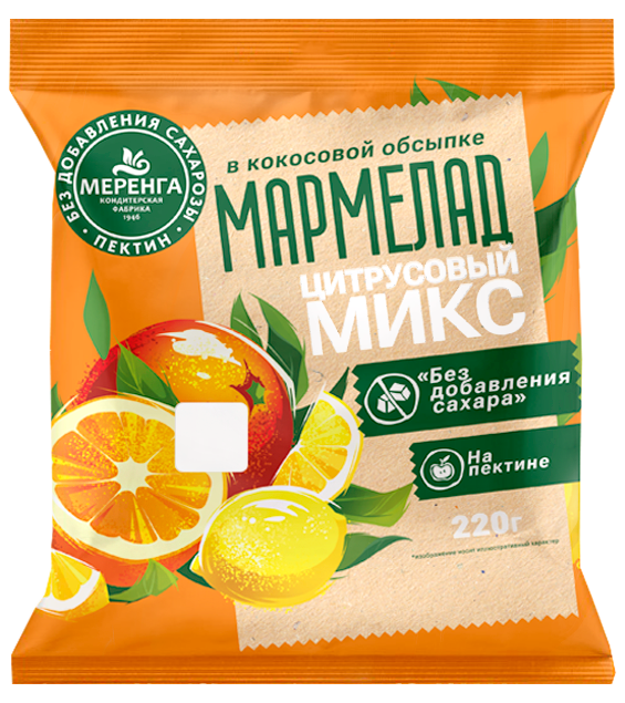 №1 Меренга Мармелад без сахара в кокосовой обсыпке Цитрусовый микс, 220г    в Людинове