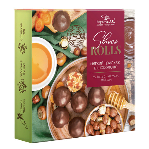  Берестов Shoco Rolls конфеты с фундуком, цукатами моркови  и медом 135г  в Людинове