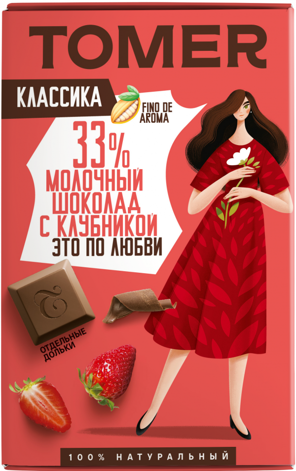 №1 Фабрика Томер  Молочный шоколад с КЛУБНИКОЙ, 90г в Людинове