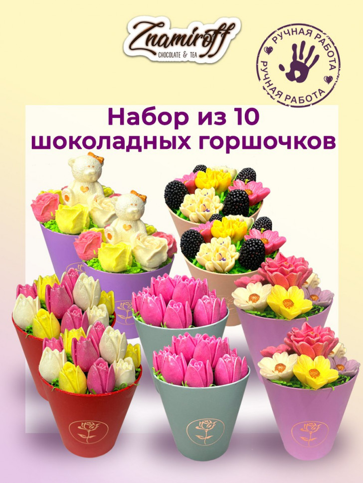  Цветы в горшочках Ассорти (коробка 10шт по 105-130г) в Людинове